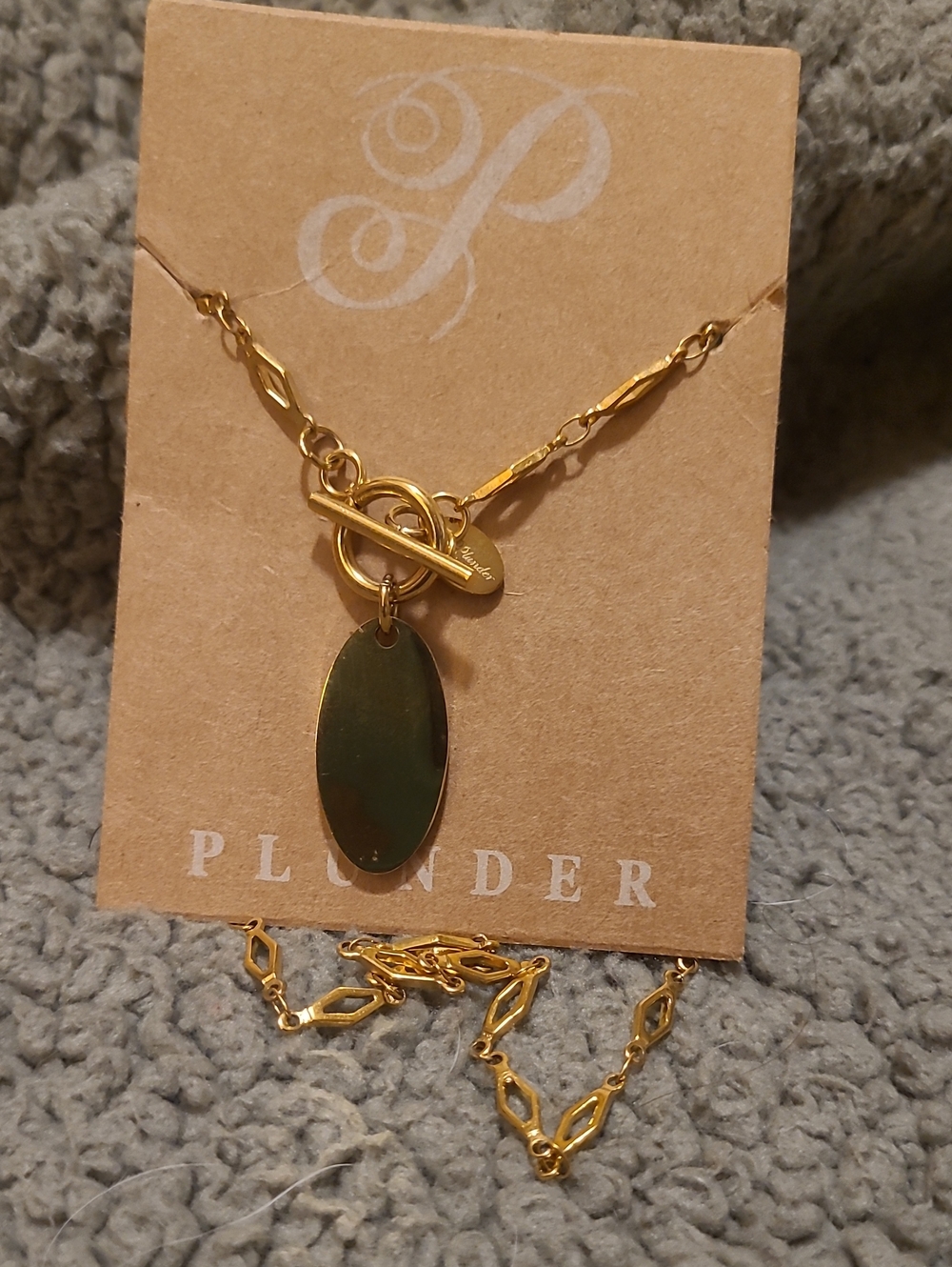 Plunder Gold Oval Pendant Toggle Necklace